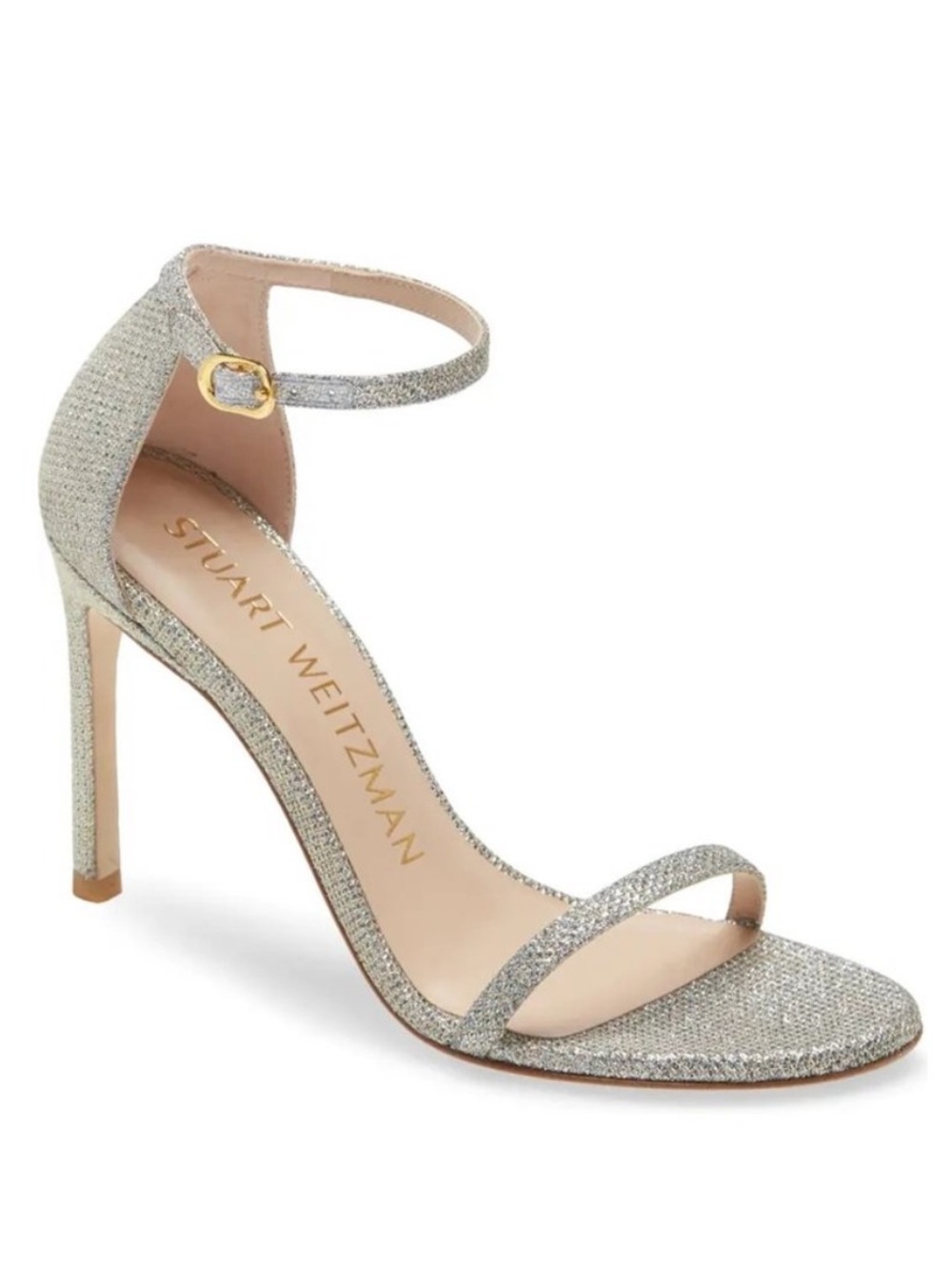 Stuart Weitzman nudiststrong silver glitter stiletto heel sandals sz 9